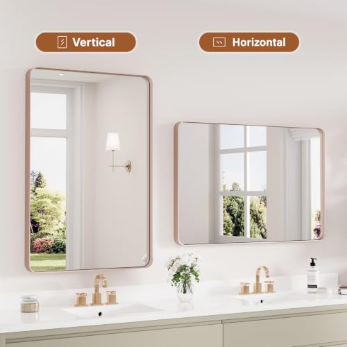 Image of Kosmonia 36x24 Inch Bathroom Vanity Mirror Brushed Rose Gold