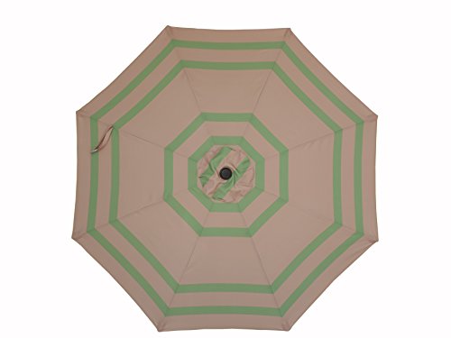 Pebble Lane Living LN9FTGNSTP Premium Market Umbrella with Vented Top, 200G UV Treated Canopy with Water Resistance, Tilt & Crank Action, Velcro Tie Back, Green Border Stripes Design, 9' Diameter