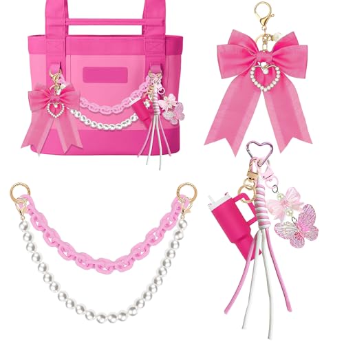 Image of Tote Bag Accessories for YETI Camino 20 /35 /50 Bogg Bags Pearl Bow Rose Red