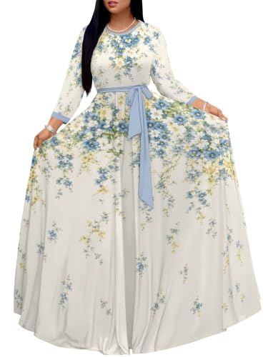 Image of Plus Size Maxi Dress for Women V Neck 3 /4 Sleeve Wrap Dress