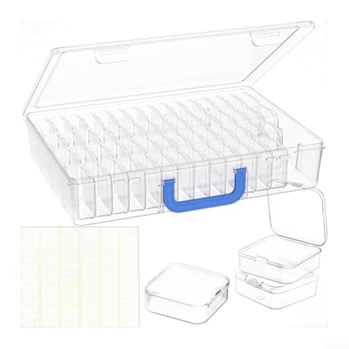 Caja organizadora con 61 recipientes transparentes para cuentas y piezas pequeñas, portátil con asa, diseño apilable para ahorrar espacio, adecuada para manualidades y almacenamiento (transparente)