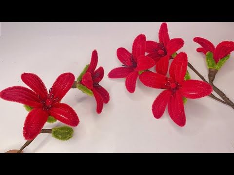 Pandeji 251pc Pipe Cleaners Flower Making Kit, Arts and Craft Supplies, Pipe Cleaners Chenille Stem with Green Wire & Floral Tape (100pc Red, 100pc Green, 25pc Yellow) 1