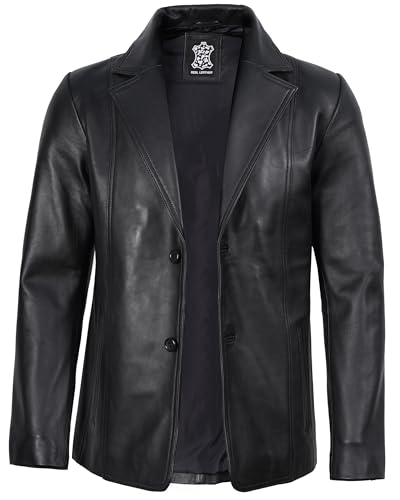 Image of fjackets Mens Leather Blazer Jacket - Real Lambskin Leather Sport Coat, 2-Button, Fully Lined, Business to Weekend