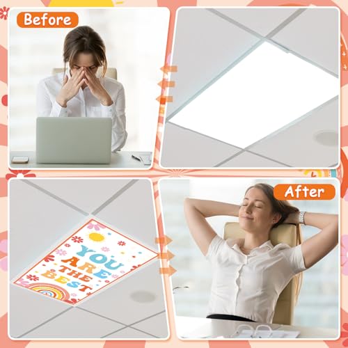 Image of Glooglitter 8 Pcs Fluorescent Light Covers 4 x 2 ft Magnetic Ceiling Light Cover Groovy Retro Motivational Lamp Filters for Classroom School Office Home Drop Decorative (Groovy Style)