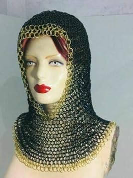 Collectables Coif Black Butted Mild Steel Chain Mail Female Hood Knight Armour