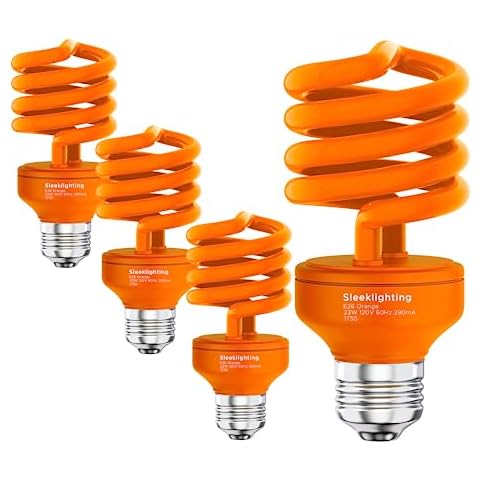 SLEEKLIGHTING 23 Watt T2 Orange Light Spiral CFL Light Bulb, UL Approved-, E26 Medium Base-Energy Saver (Pack of 4) Cover