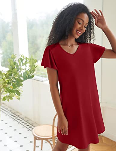 Image of Ekouaer 2 Pack Nightgowns for Women Short Sleeve Nightshirt Soft Sleepdress