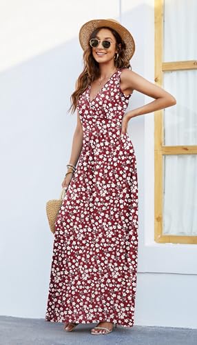 Image of AUSELILY Maxi Dresses for Women Summer Casual Sleeveless V Neck Wrap Dress | Sleeveless Long maxi dress with wrap V neck & side pockets, for formal cocktail, beach & casual daily wear