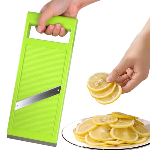 Slicer Vegetable, Food Slicer, Manual kitchen Slicer Fruit Veggie, Handheld Cutter for Carrot Cucumber, Stainless Steel Chopper, Chip Maker for Quick Slicing Vegetables Fruits (Green)