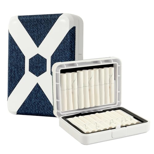 HLMNAKE Organiser Case for iQOS iluma Tobacco Sticks, 20 Card Slots and PC Plastic + PU Leather Protective Case Accessories with Navy Blue Fabric Pattern