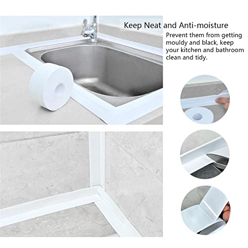 Image of Esimple Caulk Tape, White PVC Waterproof Caulking Tape, 1.5in x 126in Strip, Self-Adhesive, Sealing Tool for Bathroom, Kitchen, Gas Stoves, Sinks, Corners