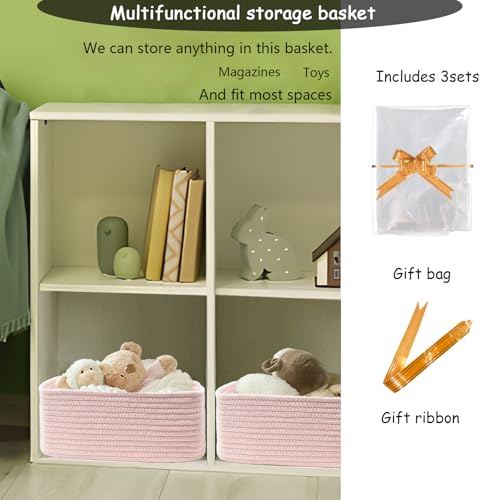Image of COMFY HOMI 11.5 inchx7.5 inchx4.7 inch Storage Baskets for Organizing | Cotton Rope Woven Basket | Toy Storage Bin Box | Basket for Shelves, Closet Organizer Bin, Decorative Closet Shelf, 3 Pack,