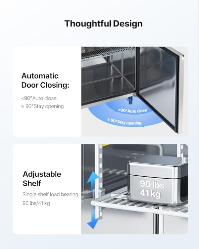 Image of VEVOR 48 inchW Commercial Refrigerator, 12.5 Cu. Ft Sandwich Prep Refrigerated Table, Mega Top Food Prep Fridge with 12 Pans and Cutting Board, Stainless Steel Salad Prep Cooler for Restaurant, Food Truck | 12.5 Cu Ft 2-Door Salad Prep Cooler, Fast Cooling, Mega Top, Cutting Board, Stainless Steel Body, for Restaurant, Food Truck