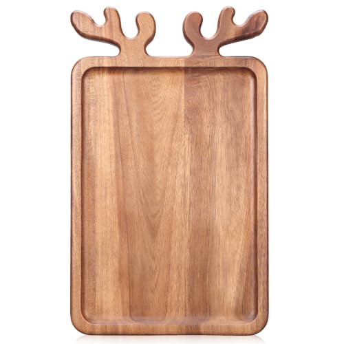 Renawe Large Acacia Wood Platter for Christmas Charcuterie Board Festive Fruit Veggie Trays Wooden Cheese Board Xmas Kitchen Decor Gift Holiday Cookie Platters Food Serving Dish Plate Christmas Tray