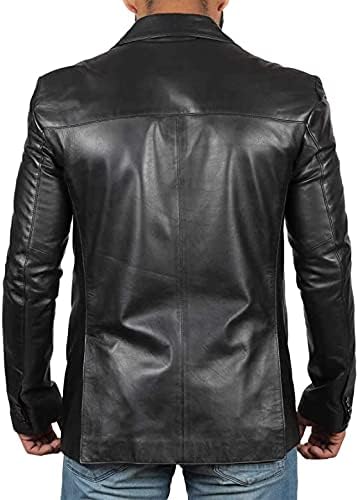 Classic Black Sheepskin Dress Coat Lambskin Leather Blazer Jacket Regular (Medium)