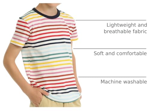 Image of LittleSpring Boys Girls T Shirt Rainbow Striped Cotton Crewneck Tees for Kids Fashion