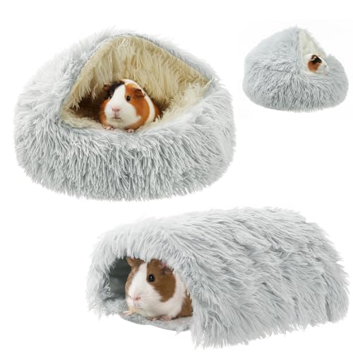 BrightRow 2 Pack Guinea Pig Hideout Bed with Tunnel, Large Soft Plush Cozy House, Washable Hideaway for Guinea Pigs and Small Animals(Style 2)