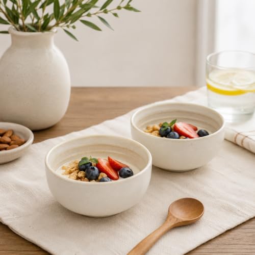 Image of Beyond Homes Ceramic Bowl Set of 4, 240ml | Microwave & Dishwasher Safe Dal Curry Katori for Kitchen | Ceramic Serving Bowls for Snack & Vegetables | Matte-Finish (4, Reactive White)