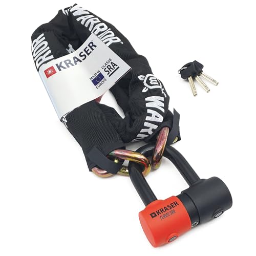 KRASER KR50100 Catena Moto Antifurto Blocco Disco Omologato SRA Set Mini U Solid Ø18, Incatenato 100 cm Ø13.5 Anelli, Multifunzione Alta Sicurezza Motociclo Motorino