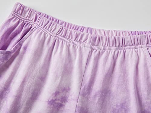 Girls Cute Summer Shirt & Shorts 2-Piece Pajamas – Violet Tie Dye Outfit Sleepwear Size 14 #TOP5