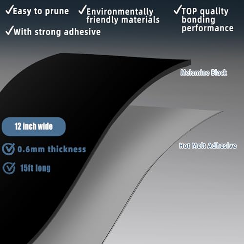 Image of Black Wood Veneer, 12 inch x 15ft Wood Edge Banding Pre-glued Flexible, Veneer Tape Banding for Cabinet Repair Furniture Restoration