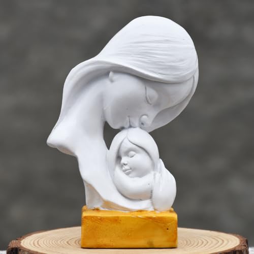Image of Saugat Traders Resin Mother Child Statue Showpiece for Home Decor Office Table Decoration - Baby Shower for Mom, to Be Mom Handcrafted Mother Baby Showpiece Gift,5 Cm,10 Cm,White