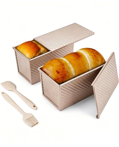 CARTMAN 2-Pack 1 LB Pullman Loaf Pan with Lid, Carbon Steel Set, Gold
