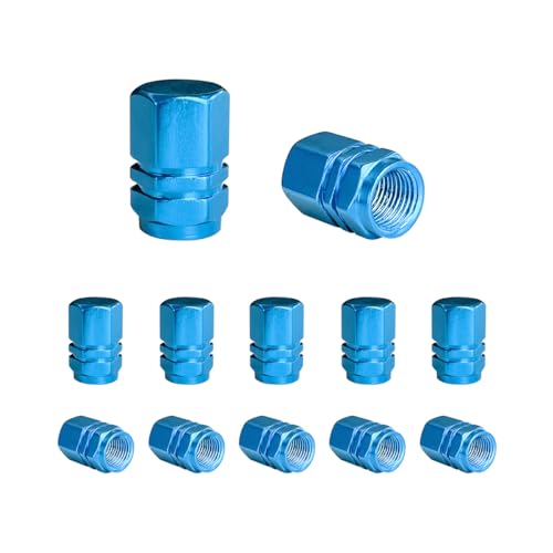 Ohleats 12 PCS Car Tire Valve Stem Caps, Leakproof Tire Air Cap with O Rubber Seal, Aluminium Wheel Valve Dust Cover for SUV Truck Motorcycle Bike, Universal Car Accessories (Light Blue)