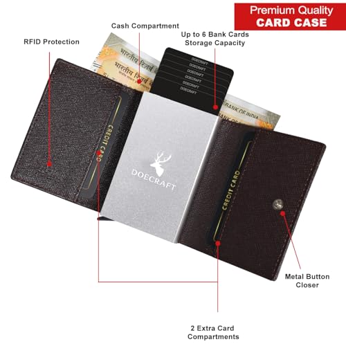 Image of Men's Genuine Leather RFID Wallet | Premium Slim Red Wallet for Men with Deer 3D Print | 8 Card Slots Secure and Durable | Casual Stylish | Formal & Gifting Use, Silver (Safiano /Brown)