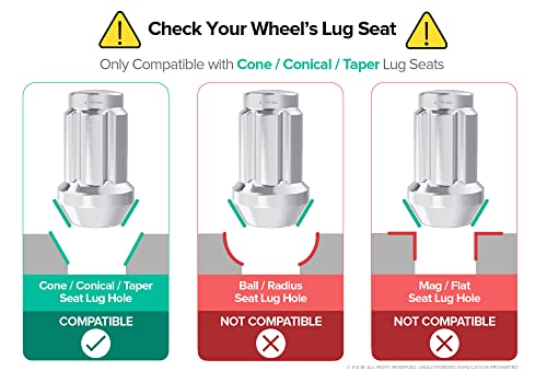 20Pcs Spline Drive Lug Nuts - 1/2X20 Threads - 1.4 Inch Length - Closed End - Cone Acorn Taper Seat - Includes 1 Socket Key Tool - Compatible With Ford Lincoln Dodge - Chrome Silver #TOP3