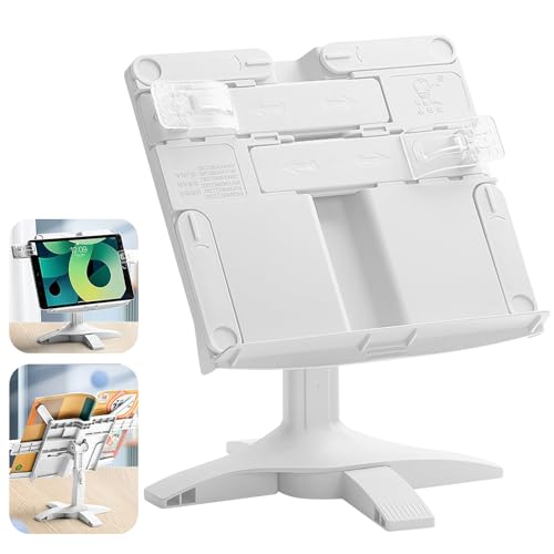 URbazaar Adjustable Book Stand Portable Reading Holder with Multiple Heights and Angles Foldable Hands-Free Design for Kitchen Home Office Tablet (White)