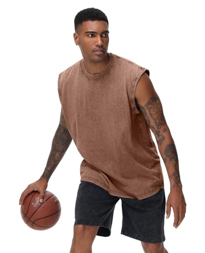 Mens Workout Tank Tops Sleeveless Tee Shirts Men Muscle Shirt Gym Acid Wash T Shirts Running Beach Loose Fit Tee3