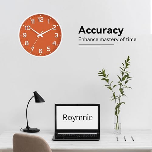 Image of Roymnie Wall Clock 10 Inch Silent Wall Clocks Battery Operated-Modern Non Ticking Analog Clock Decorative for Kitchen Bedroom Office Bathroom(Orange)