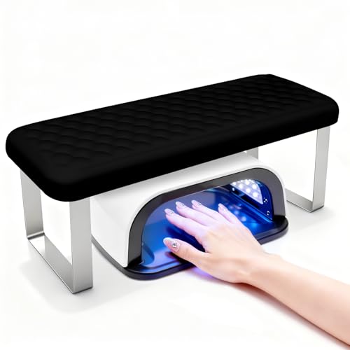 AIKYA Manicure Hand Rest for Nails Tech - Erasable Nail Arm Rest with Comfort Memory Foam, High Rebond & Non-Slip Aluminum Alloy Base-Black