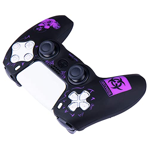 YoRHa Silicone Rubber Back Dots Carving Customizing Skin Cover for PlayStation 5 Controller PS5 Controller x 1(BH Purple) with Pro Thumb Grips x 10 - Image 4