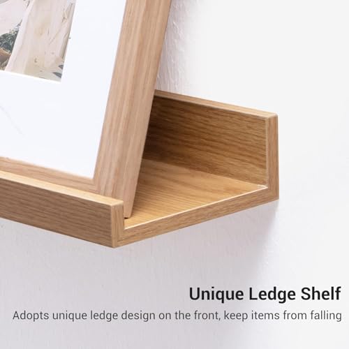 Image of Aries Wooden Floating Wall Shelf| Wall Rack Shelf | Wall Mount for Living Room, Bedroom, Kitchen (Ledge, Set of 3, Oak, Large)