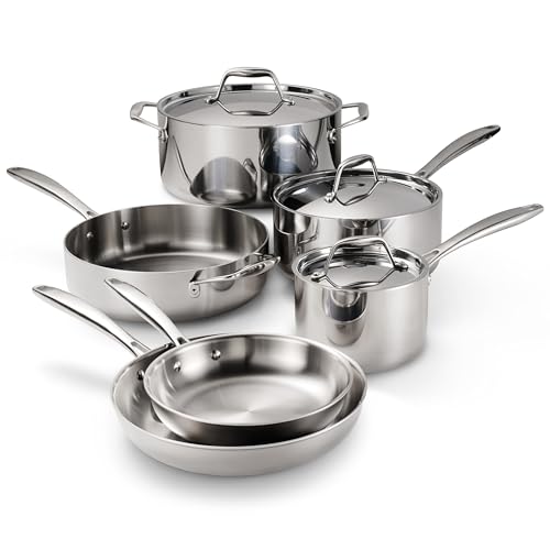 Tramontina Signature Tri-Ply Clad Stainless Steel 9-Pc Pots and Pans Set by Tramontina - Used condition - US$234.96