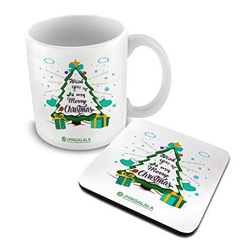 Jhingalala Wish You A Very Merry Christmas Printed Mug with Coaster Combo Gift Pack | Christmas Gifts for Friends, Christmas Gifts for Girls, Christmas Gifts for Family, Christmas Gifts for Women