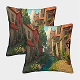 Fundas De Cojín Suaves Estampado 3D Calles Europeas, 2 Unidades – para Sofá Y Cama, Lavables 45x45cm