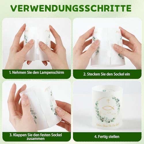SEPGLITTER Windlicht Set mit 8 Stück, 36 Servietten und 60 Holzfisch-Deko für Kommunion, Taufe und Konfirmation