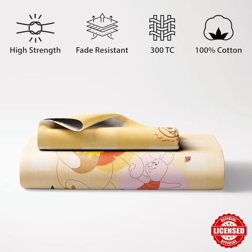 Image of Sassoon Disney Winnie The Pooh Digital Printed, Cotton Single Bedsheet, 300 TC, 1 Pillow Cover, Fade Resistant, Bedsheet for Kid's Bedroom, (1.50m X 2.35m)