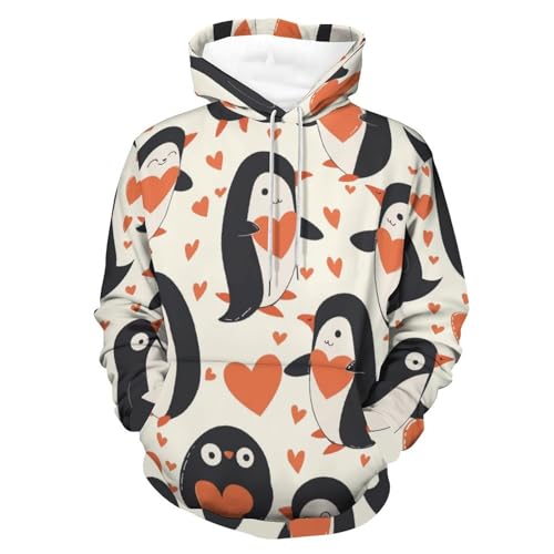 Sweat à capuche pingouin cœur pour homme et femme, hoodie décontracté taille S