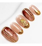 Sun&Beam Nails Handgefertigte Nagelspitzen Kurz Ovale Nägel zum Aufkleben in Braun Gold-3D Gold B...
