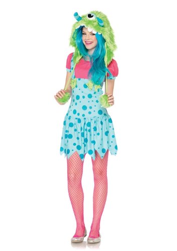 Leg Avenue Junior's One-Eyed Erin Furry Monster Costume, Blue/Green, Medium/Large