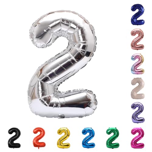 Image of YPSelected 32 Inch Large Foil Helium Number Balloon Birthday Wedding Party 0-9 (Silver, 2)