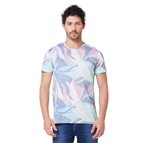 Image of Spykar Men's Slim Fit Round Neck Half Sleeve Printed Casual T-Shirt