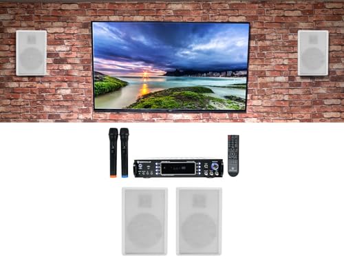 Rockville Bundle: RPA70WBT V2 1000w 2-Ch Bluetooth Karaoke Amplifier/Mixer+(2) Mics Bundle with (2) Pair Rockville RockSlim White Home Theater 5.25