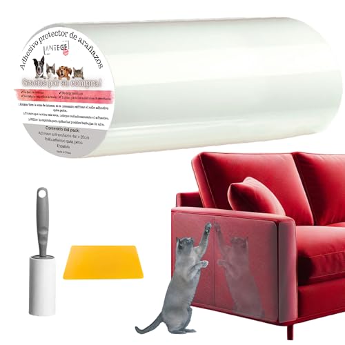 Protector Sofa Gatos Arañazo 400cm x 20cm. Protector Puertas Arañazos Perro, Antiarañazos Gatos Sofa, Plástico Adhesivo Protector Transparente, Cat Scratcher, Protege Sofá Gato y Perros