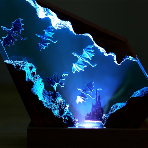 Image of Drawelry Ocean Creative Epoxy Resin Wood Light Lamp, Handmade Multi Color Aquatic Ocean Lamp Deep Sea Cave Diving Enthusiasts Led Night Light Desktop Decor Birthday Gift (Dragon, M)