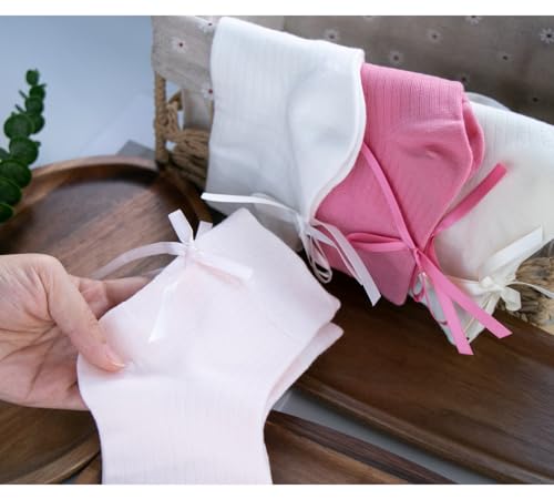 Image of Women's Bow Crew Socks - Cotton Sweet Lolita Dress Breathable Soft Girls' Socks - 3 Pairs
